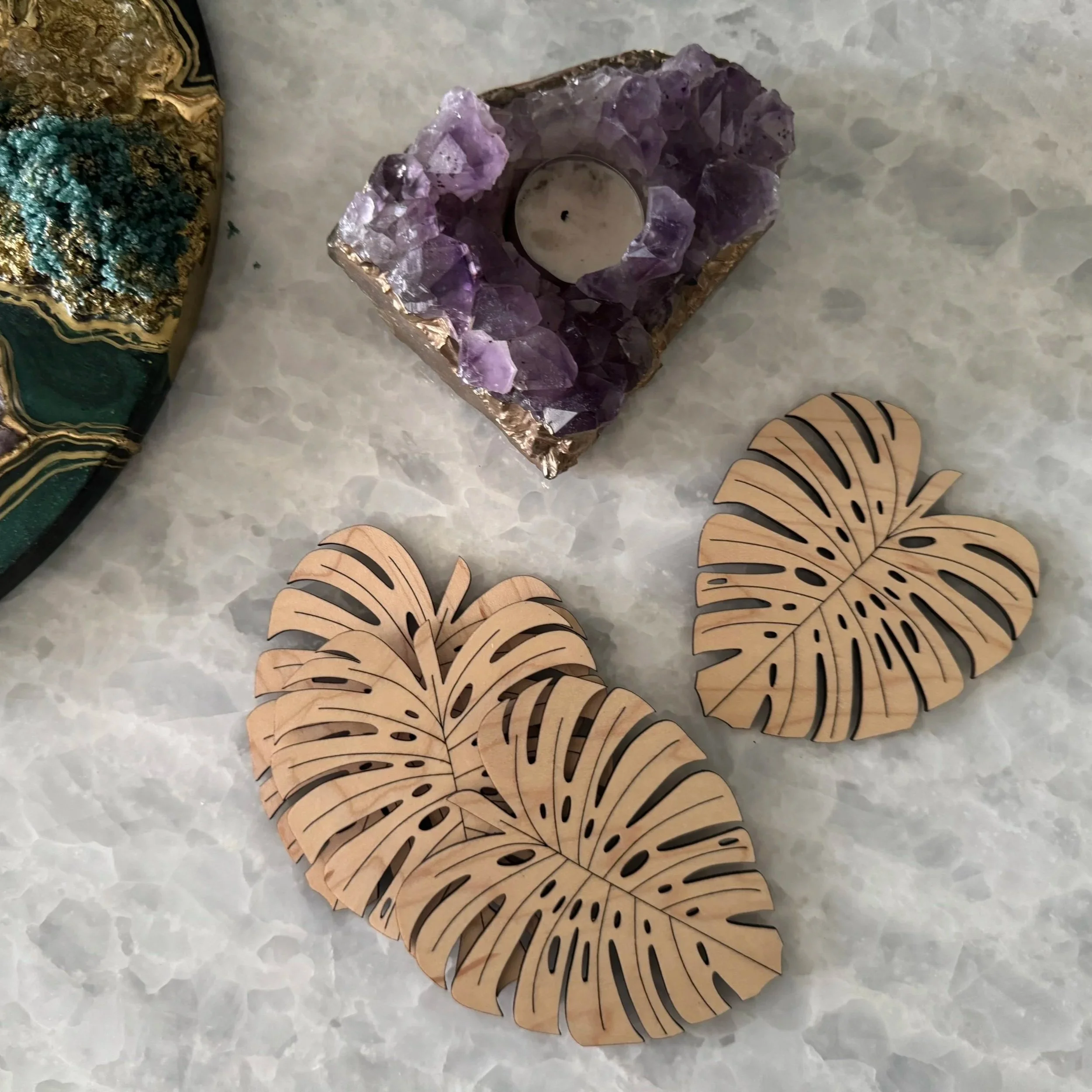 Handcrafted Palm Leaf Wooden Coasters – Maple, Cherry, or Walnut Finish