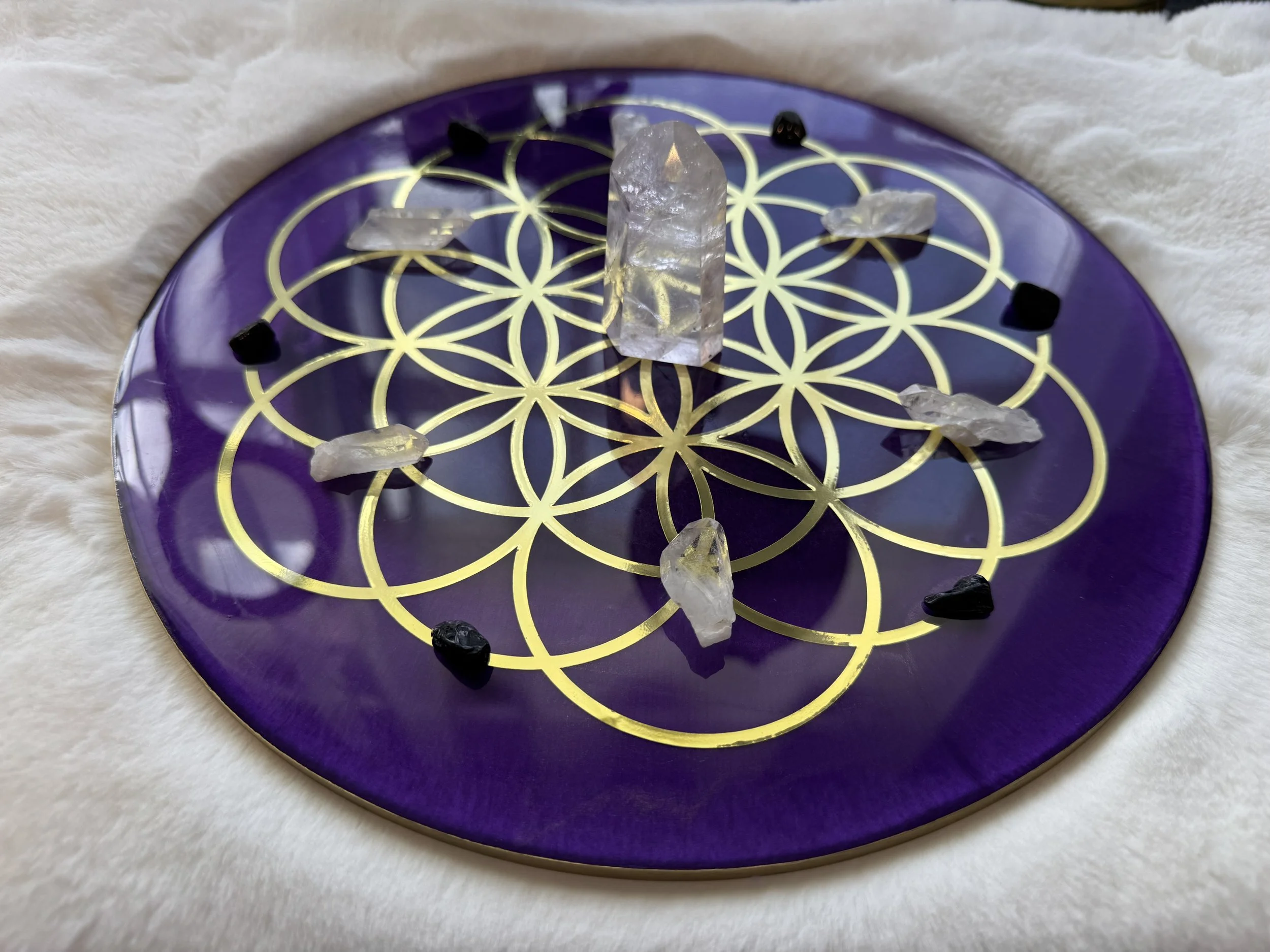 Sacred Geometry Crystal Grid Base – Resin Flower of Life (11.5 in)