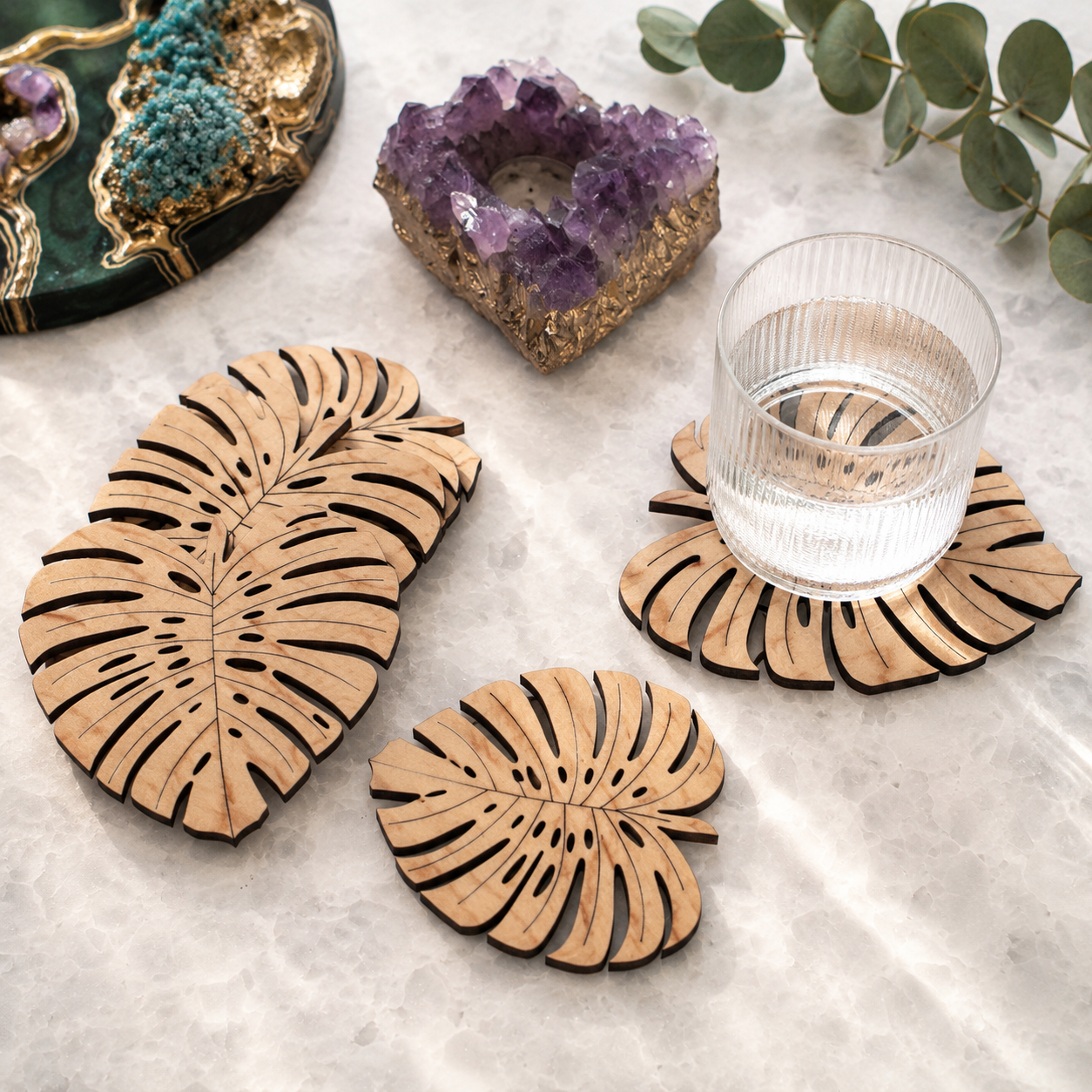 Monstera Leaf Wooden Coasters