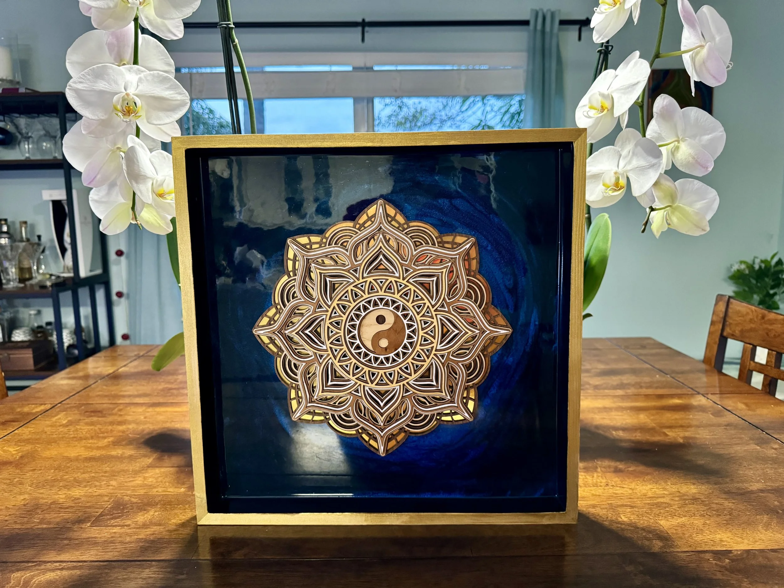 Yin Yang Mandala – 3D Layered Sacred Geometry on Wood (16x16 in)