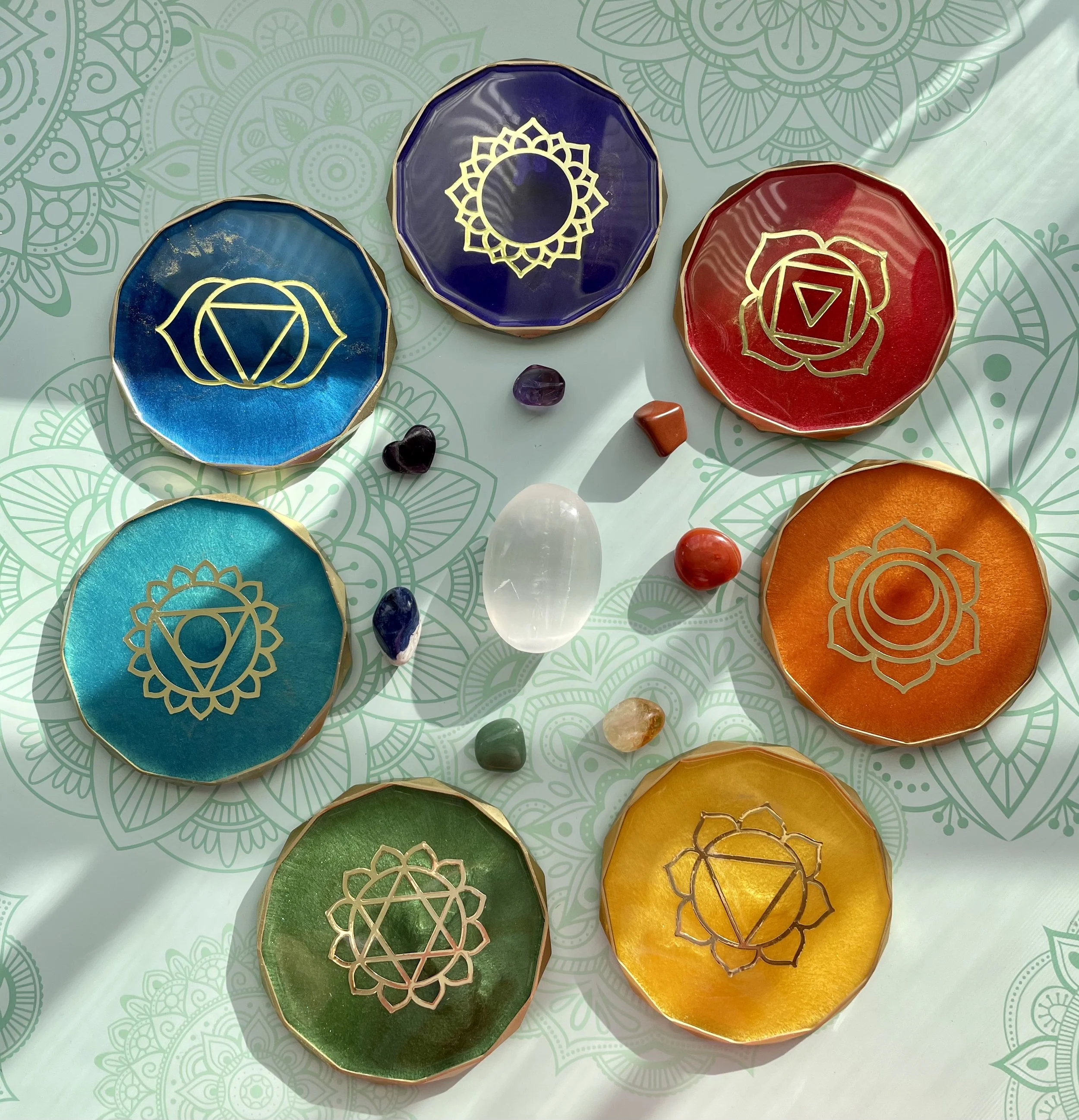 Chakra Candle Holder & Resin Coaster – Set of 7 or Single