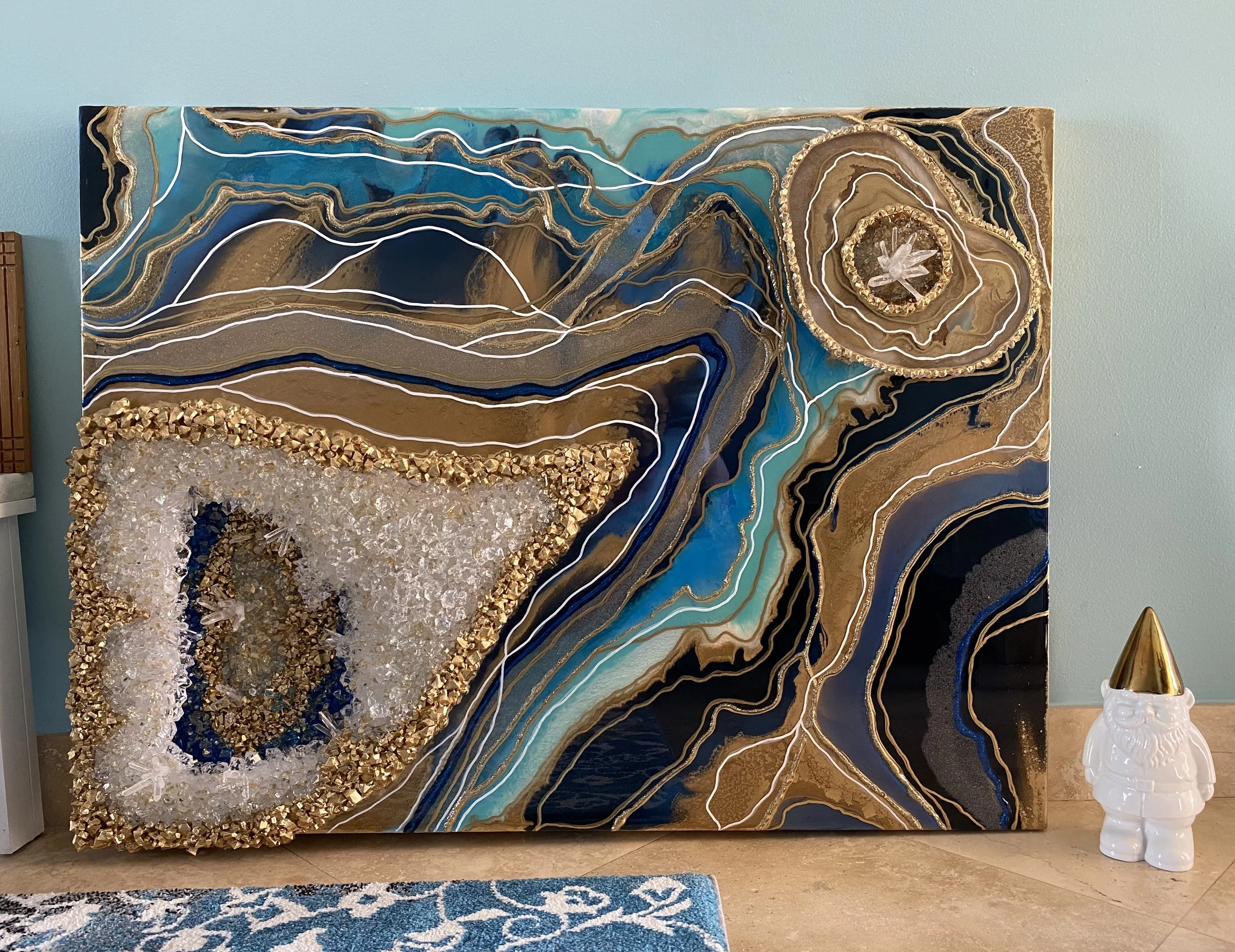 3D Blue and Gold Geode art