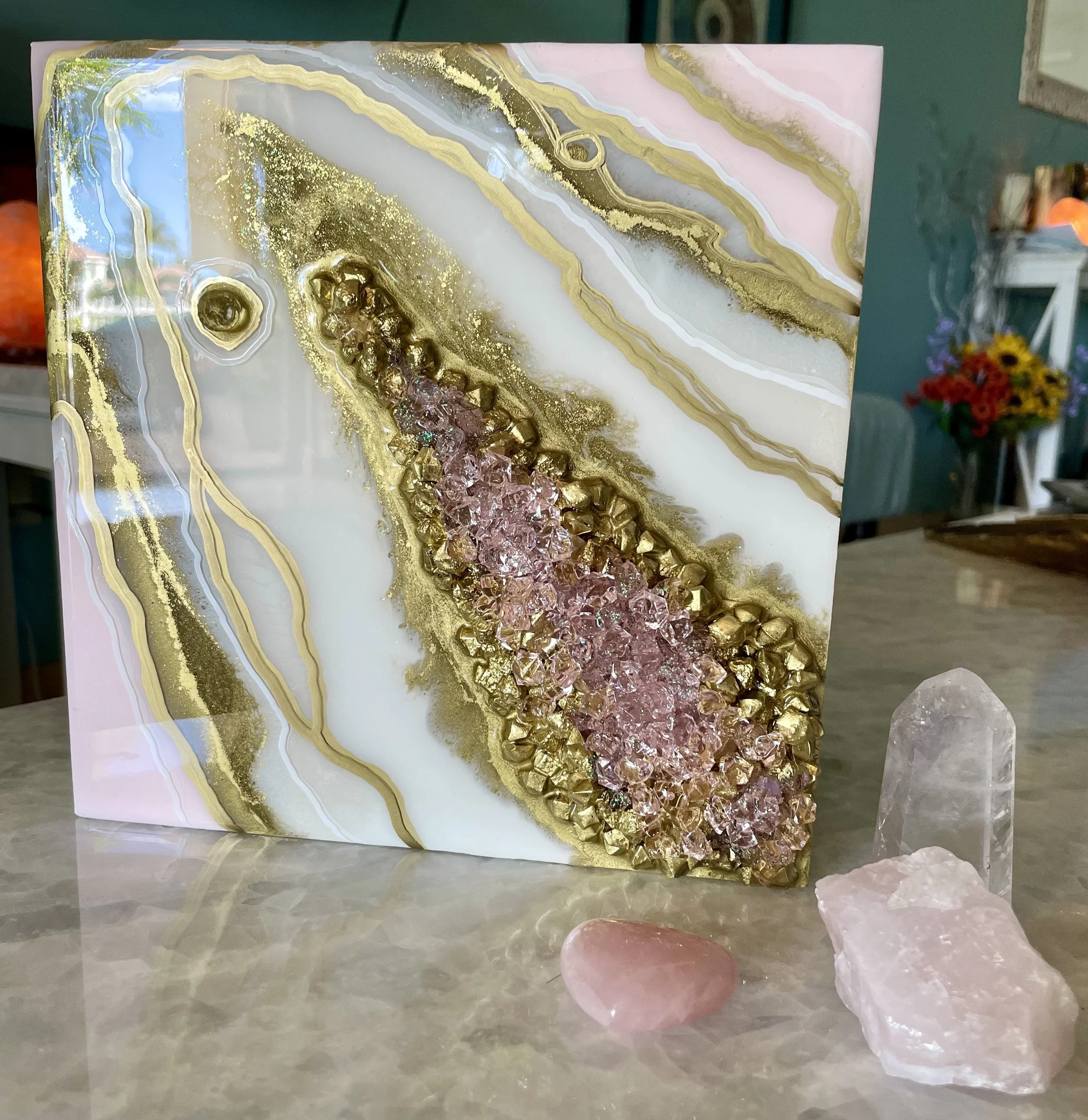 Pink & Gold Geode-Inspired Wall Art