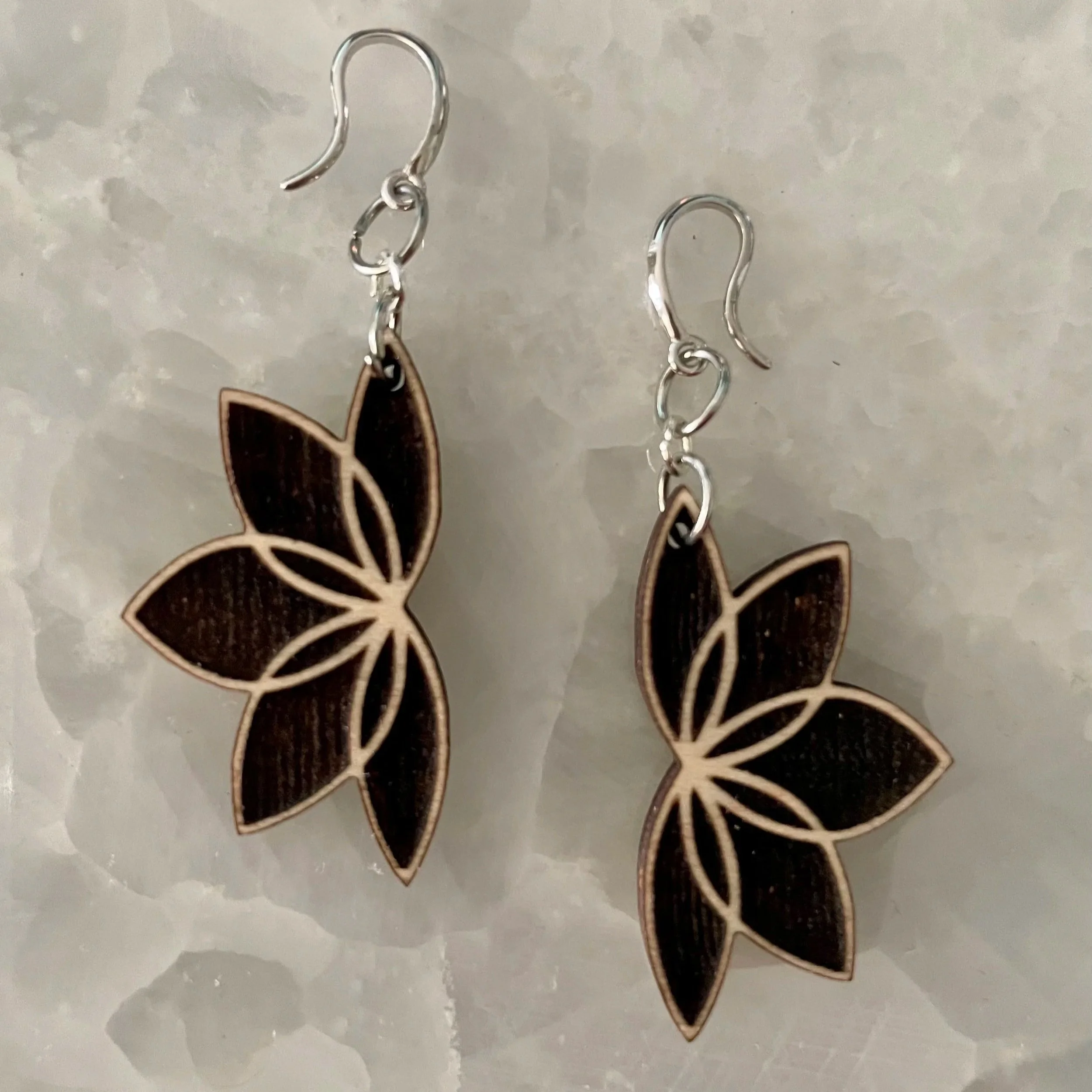 Flower of Life Wooden Earrings – Sacred Geometry with Sterling Silver Hooks