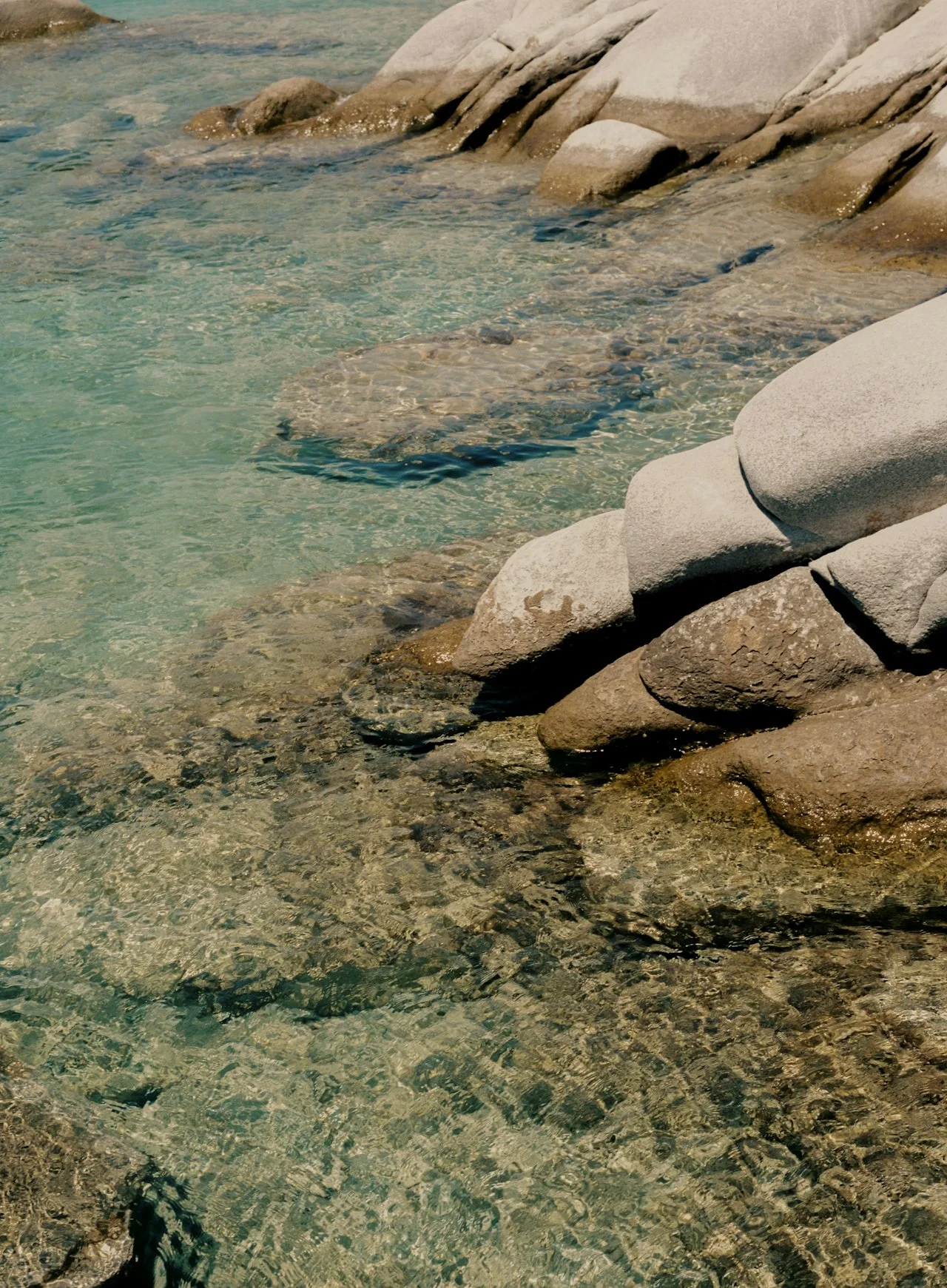 Clear water with rocks along the shoreline