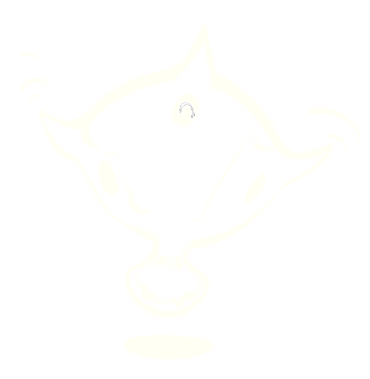 A black-and-white illustration of a dog with a star-shaped mark on its forehead, wearing a collar, depicted in a minimalistic, outline style.
