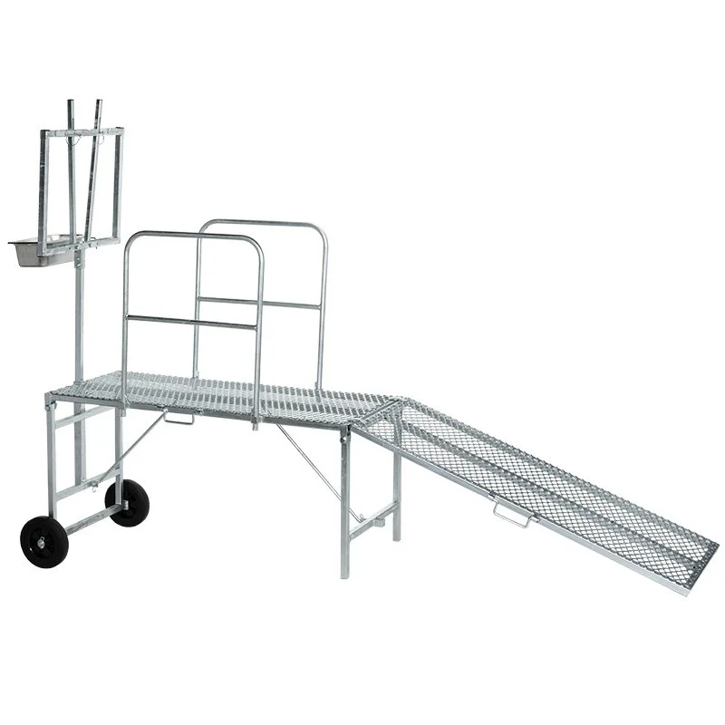 Aluminum wheelchair and patient transport cart with a platform and slide.