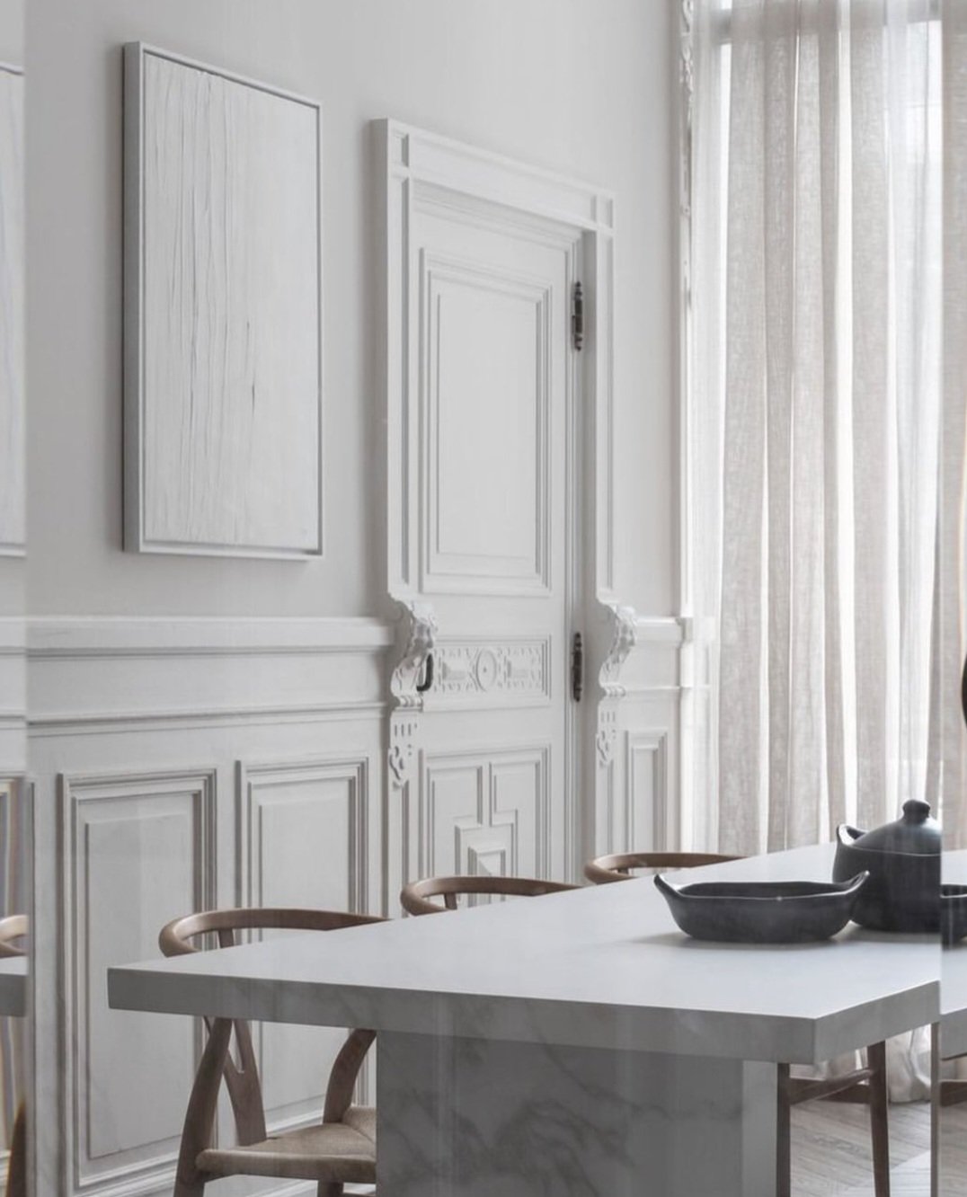 classic interior with white textured art by Liesbet Neesen