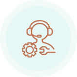 Icon of a person wearing a headset with gears, representing customer support or technical assistance.
