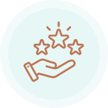 Hand holding three stars and a sparkle in a blue circle background