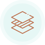 Icon of three layered papers or documents with a bookmark on top, inside a light blue circle.