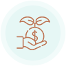 A hand holding a plant with a dollar sign, symbolizing investment or financial growth