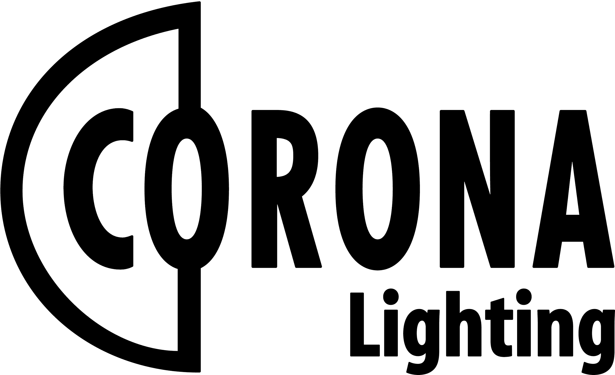 Line drawing of the Corona Lighting logo with stylized text and a semi-circular graphic element.