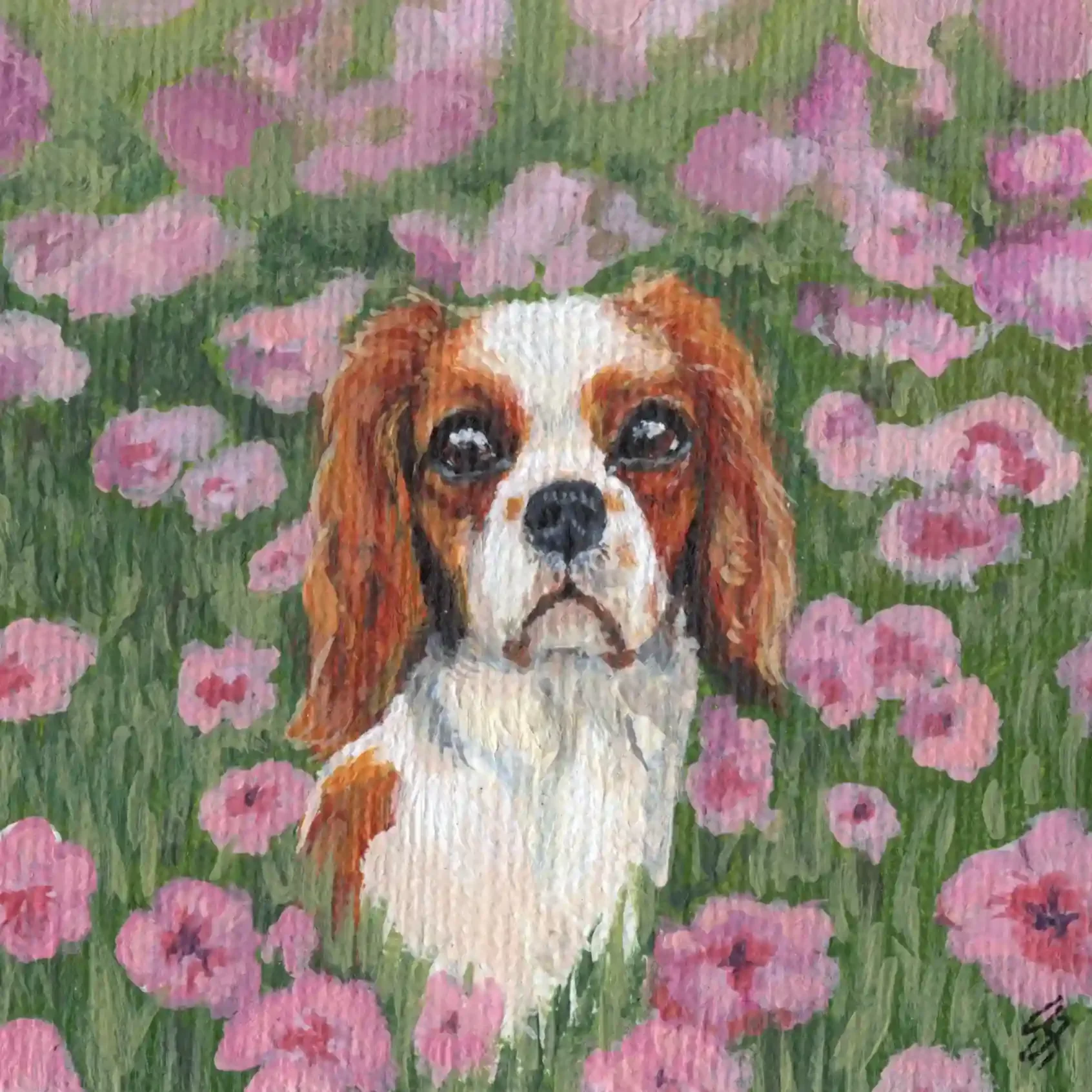 Acrylic Mini Pet Portrait - Mabel the Cavalier King Charles Spaniel on a 3 x 3 canvas - from £75