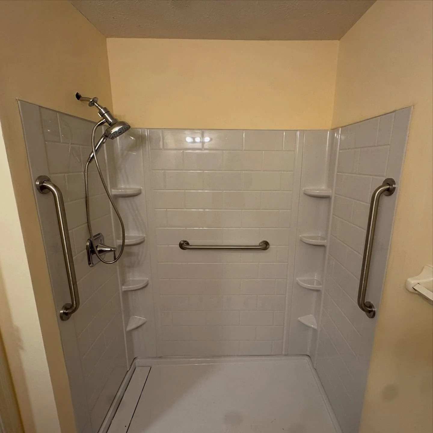 Here&rsquo;s a full tub to shower conversion in Burlington we took care of! Our customer requested ADA compliant grab bars to be installed as well.

The team went above and beyond to install blocking, level the shower pan with mortar, and adjust the 