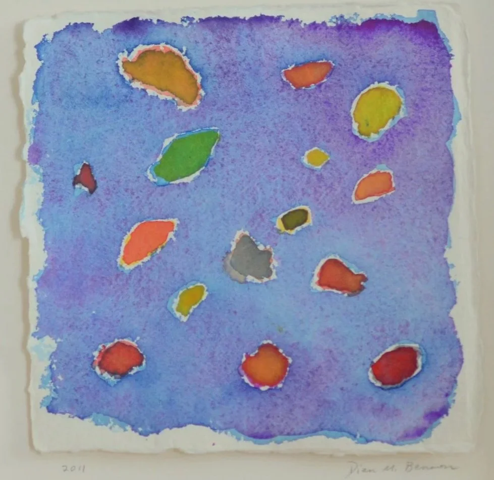 Untitled; 8"x8" Watercolor. A colorful and playful small scale artwork on paper. 2011.