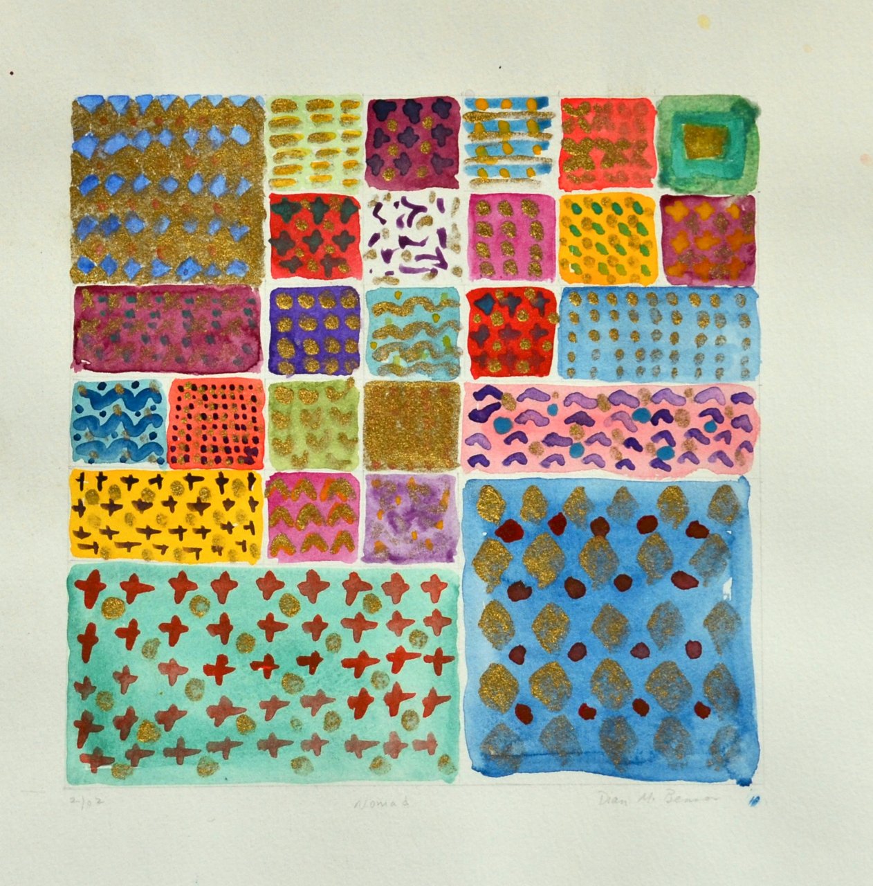 Nomad; Abstract Watercolor on playful colors, patterns, lines, squiggles. 2002.