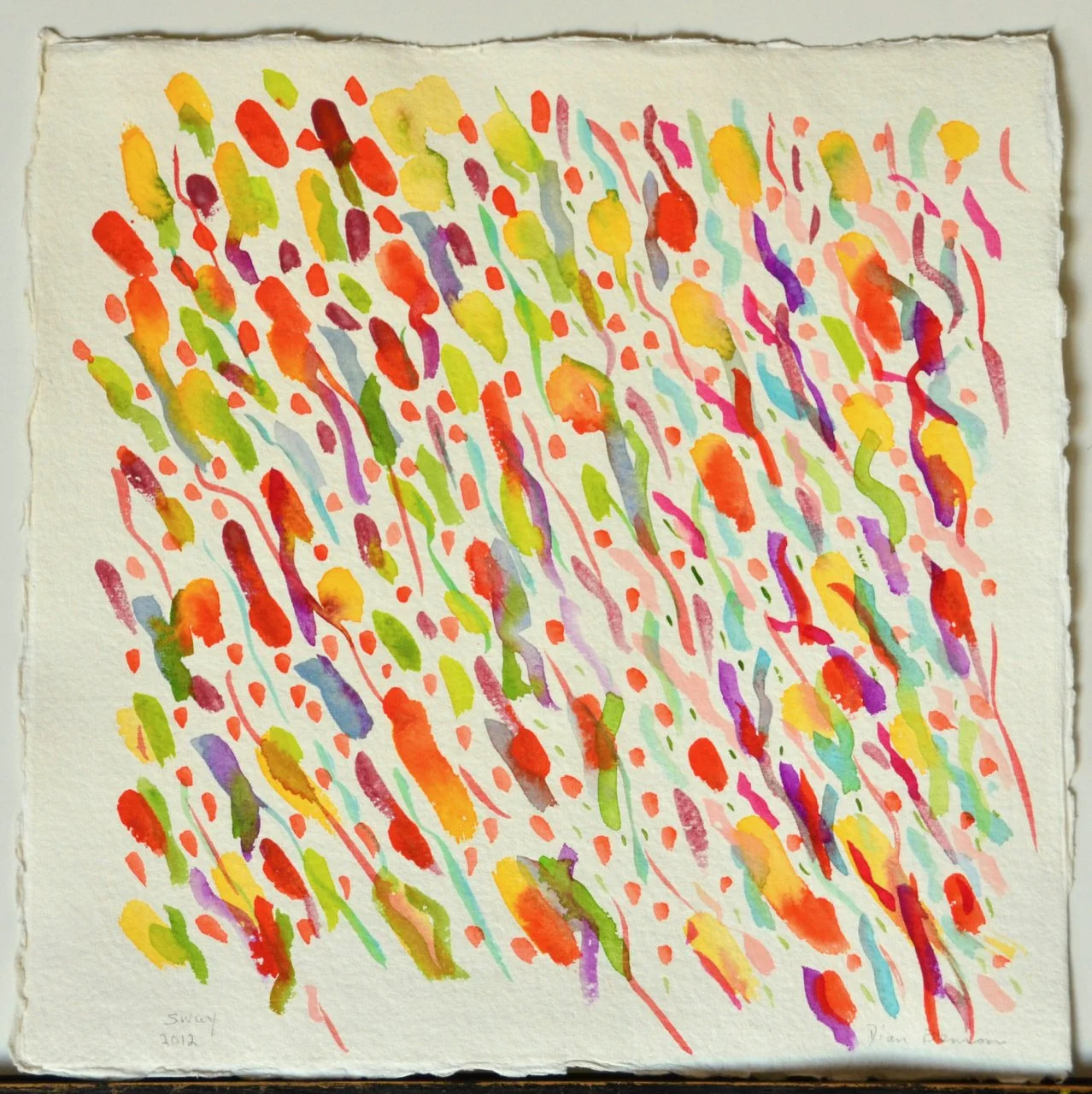 Bright and playful abstract watercolor with movement and flow.