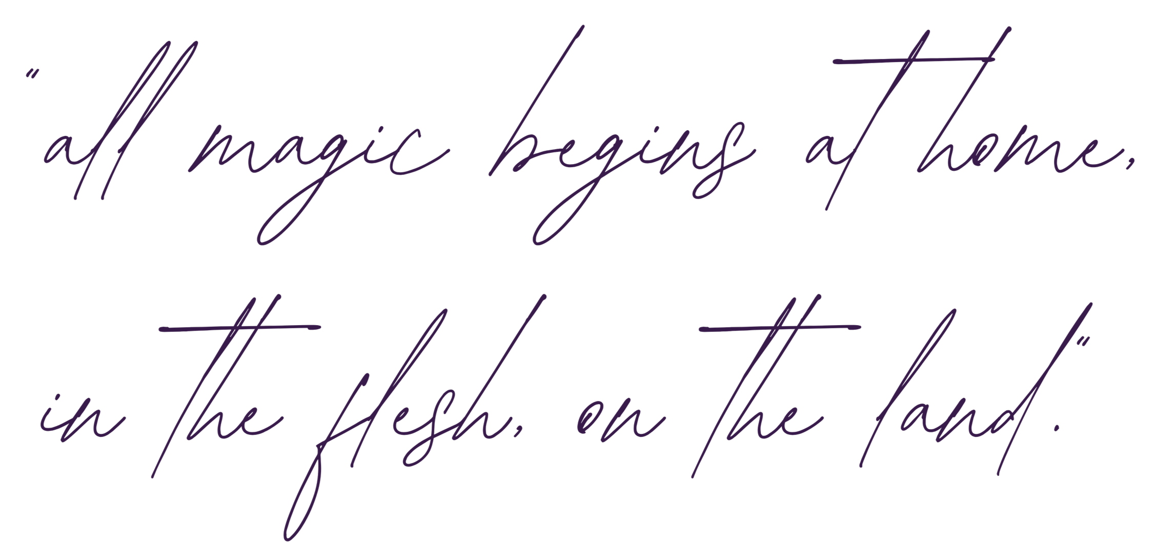 Quote in purple cursive text: "All magic begins at home. In the fish. On the land."