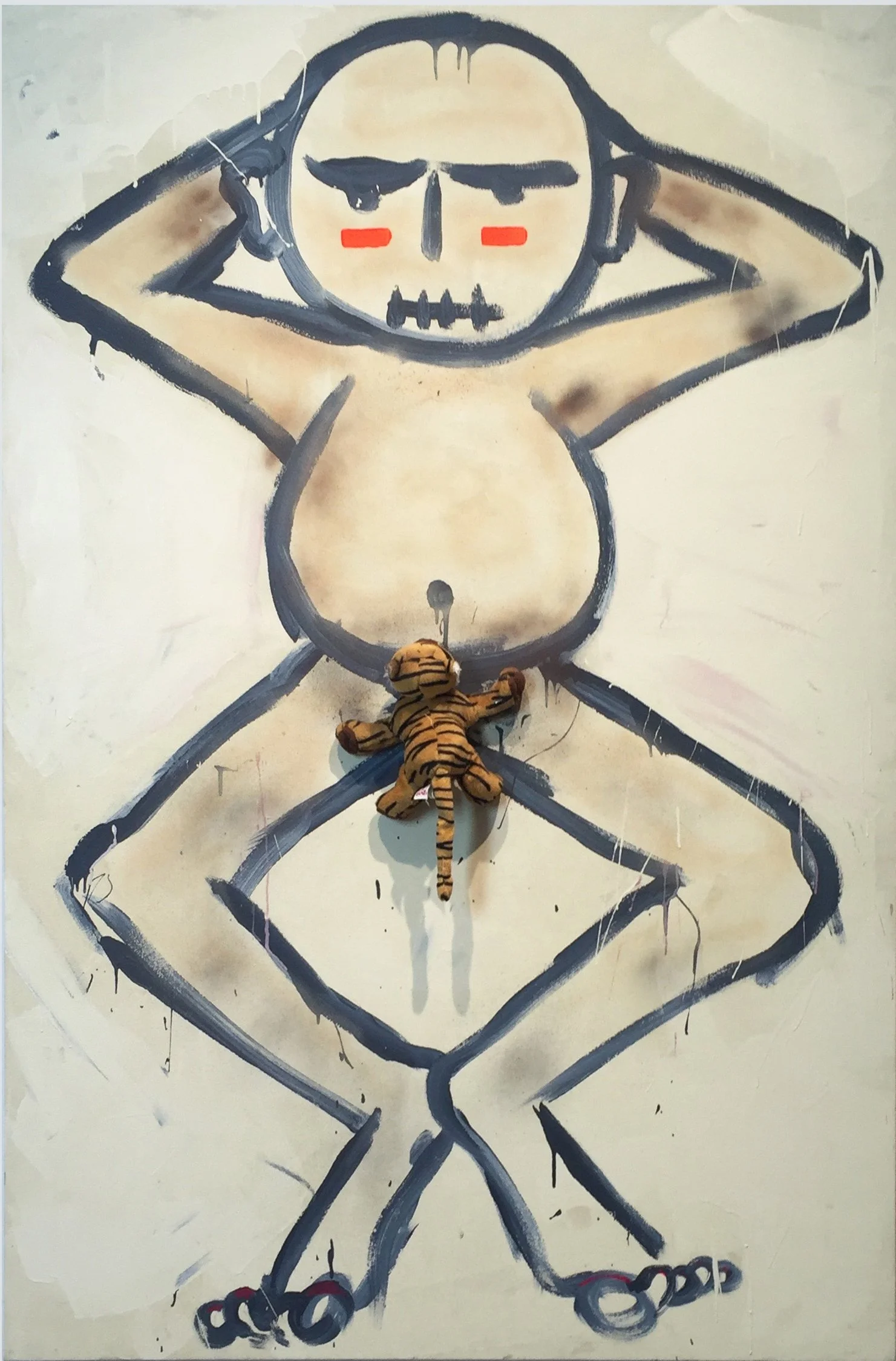 Jen Catron and Paul Outlaw
Man/woman with tiger/pussy in non/space
2016
acrylic and spray paint on canvas, with
stuffed animal
72 x 48 inches