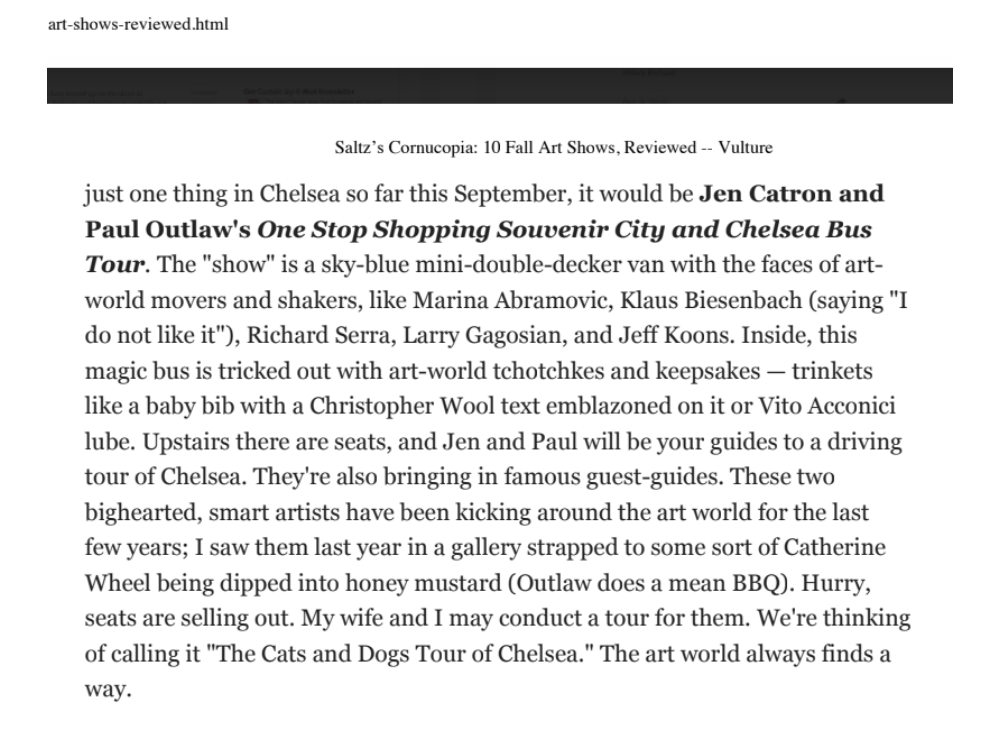JERRY SALTZ. 11 Fall Art Shows, Reviewed. NY MAG.