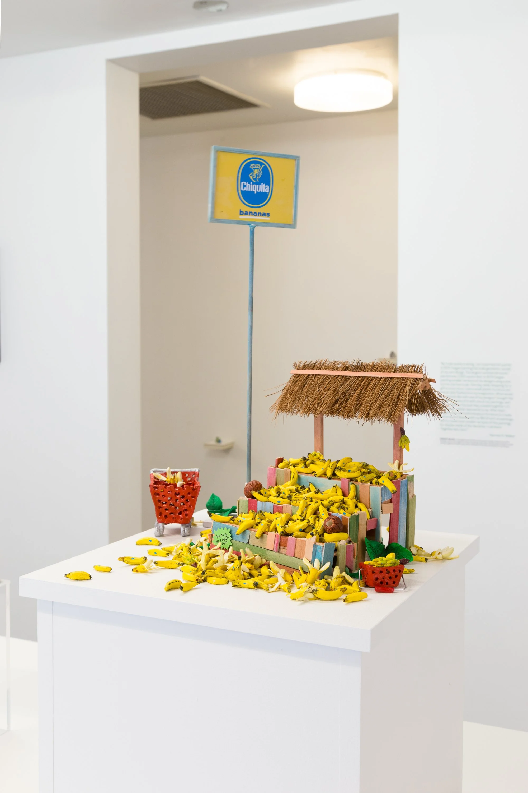 Bananas on sale! (Banana Massacre), 2018

mixed media

17 x 16 x 14 inches (43 x 40.5 x 35.5 cm)


This miniature piece alludes to both a charming banana stand found on the side of the road as well as a
grocery store display that could be found in Ta