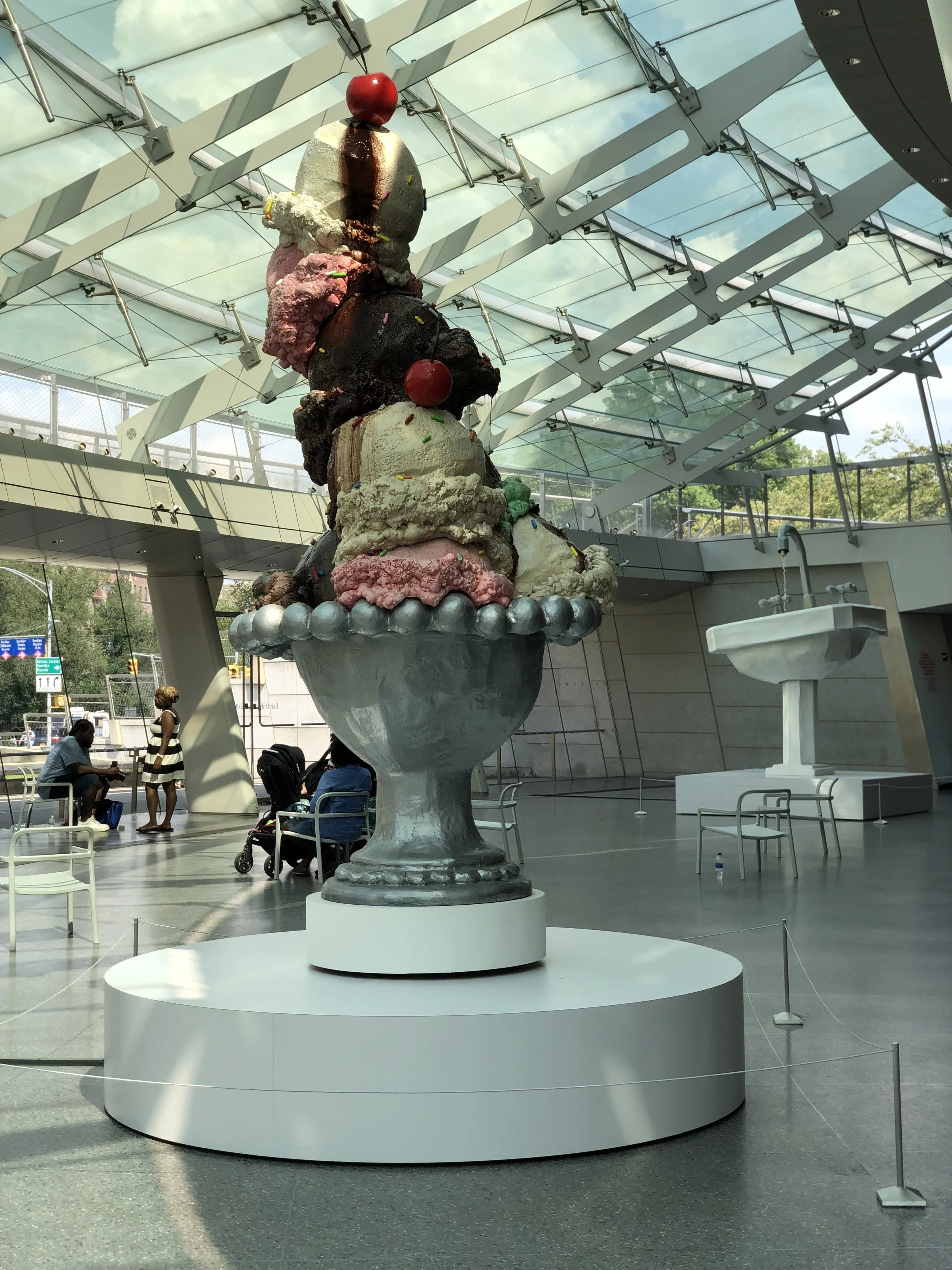 B.S.O. (Bright Shiny Object). Spinning Ice Cream (foam, plastic) and Chocolate Fountain (oil, tint). Brooklyn Museum. 2019-2020