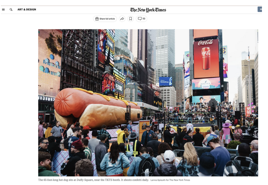 Hot Dog In The City. Times Square Arts. NY Times
