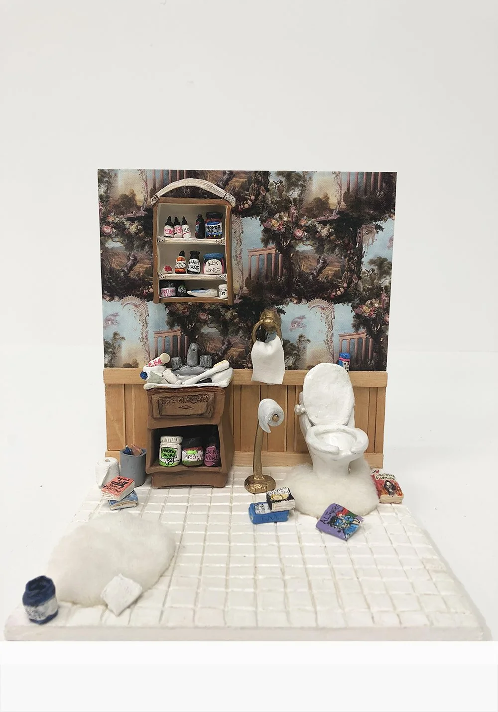 Child’s Dollhouse #infowars (Alex Jones’ Bathroom),



ceramics and mixed media
Wallpaper by Ryan Brennan
8 x 7 x 7.5 inches (20.5 x 18 x 19 cm)

SOLD

This miniature imagines what the controversial conspiracy theorist and right wing radio anchor Ale