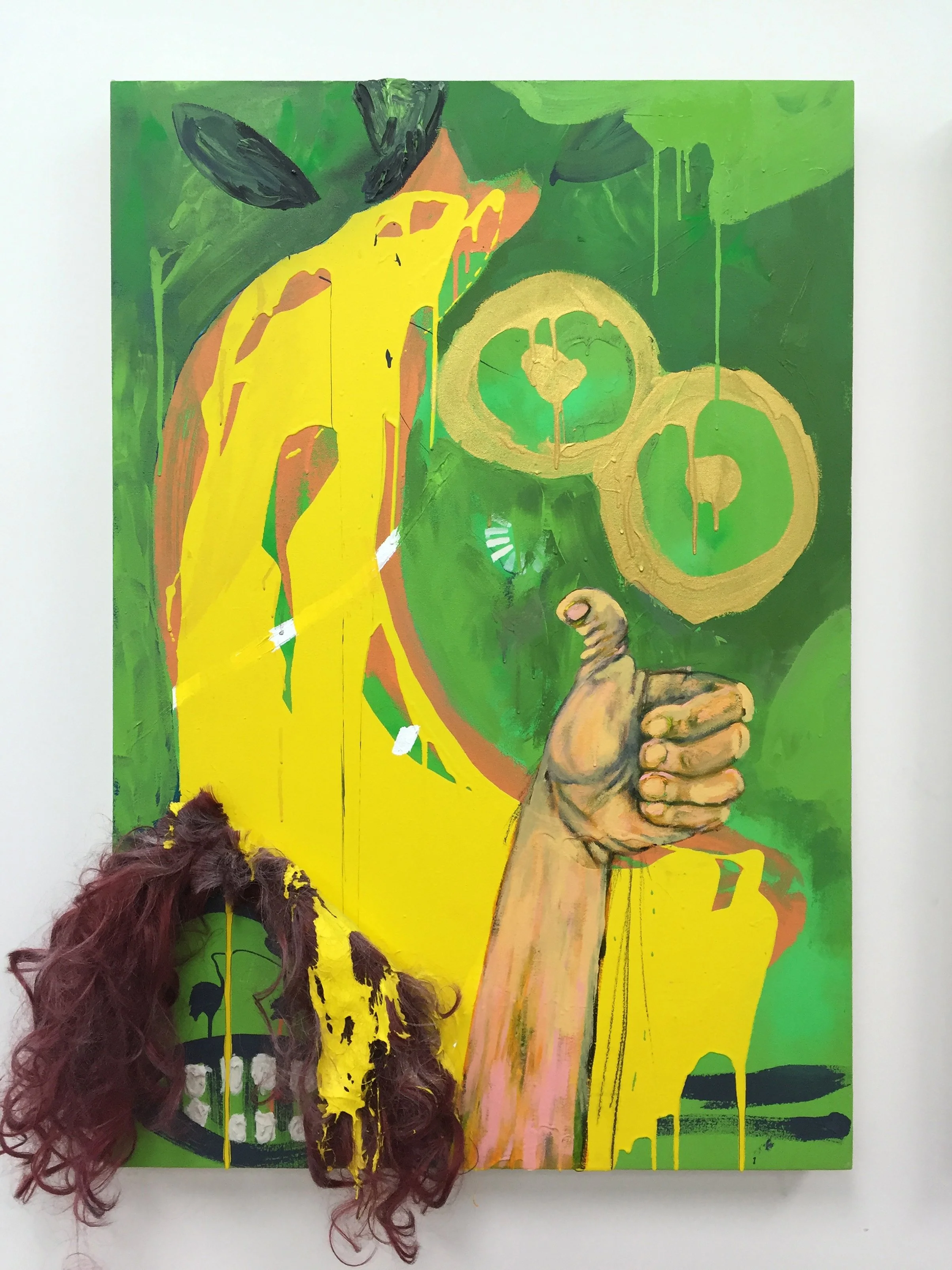 Jen Catron and Paul Outlaw
!!??
2016
acrylic on canvas, w/ wig
48 x 32 inches
