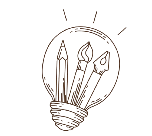 Un dessin d'une ampoule avec des pinceaux à l'intérieur.