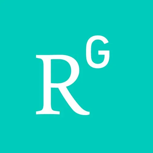 White letters R and G on a teal background