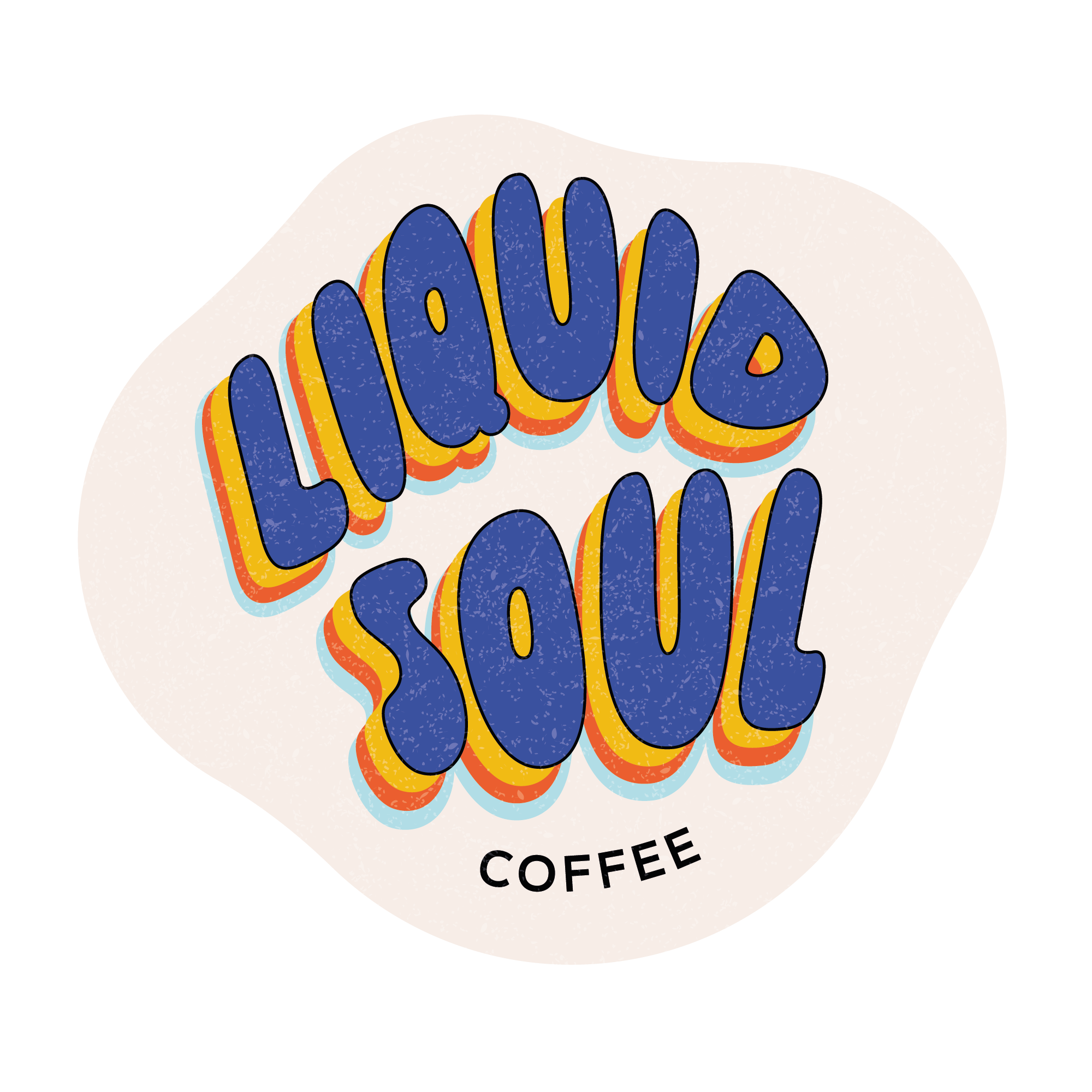 Etiqueta con el texto 'Latte Soult' en letras grandes y coloridas, y la palabra 'Coffee' en la parte inferior.