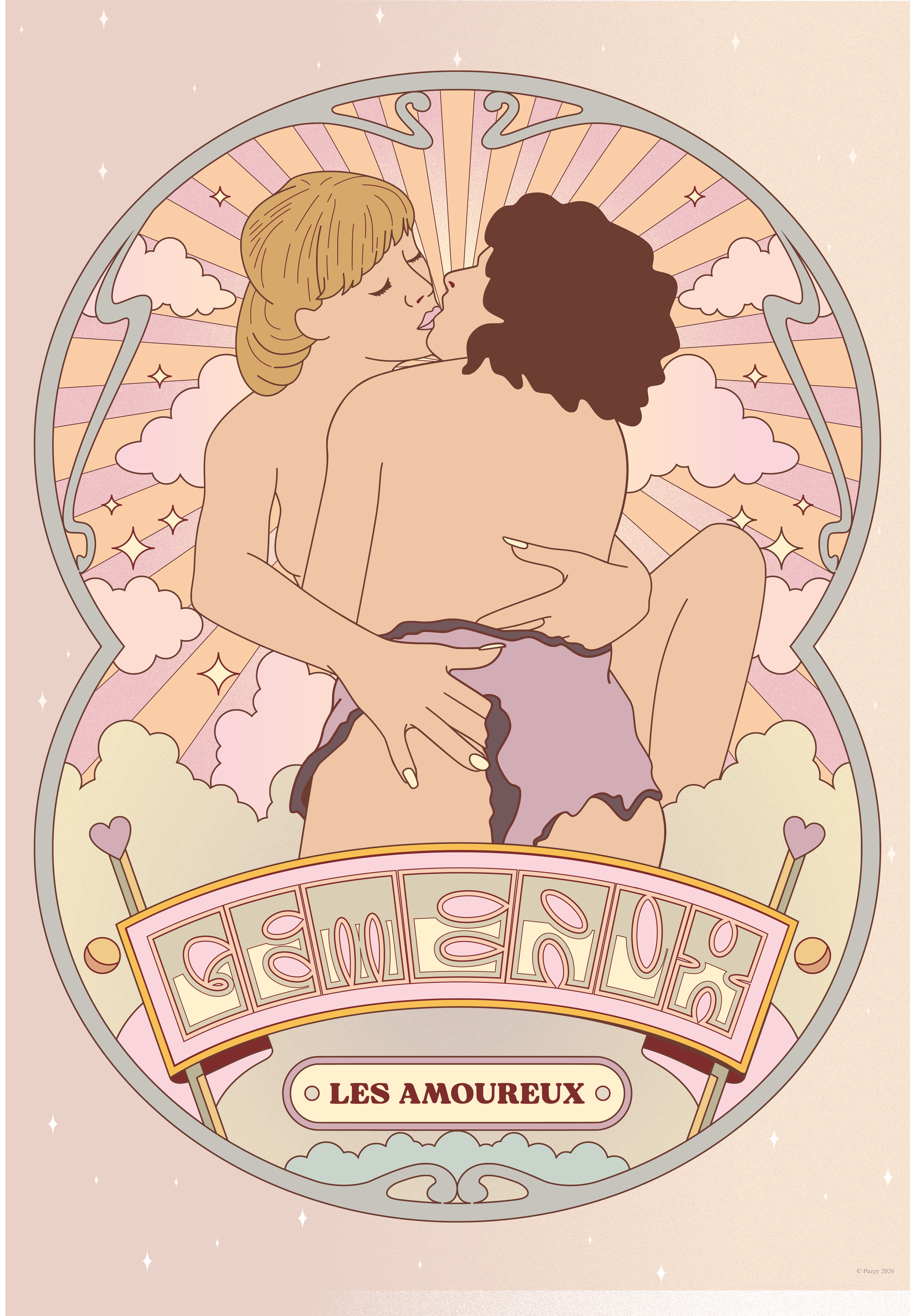 Puzzle érotique Gémeaux Les Amoureux 500 pièces illustration astrologique Puzzy