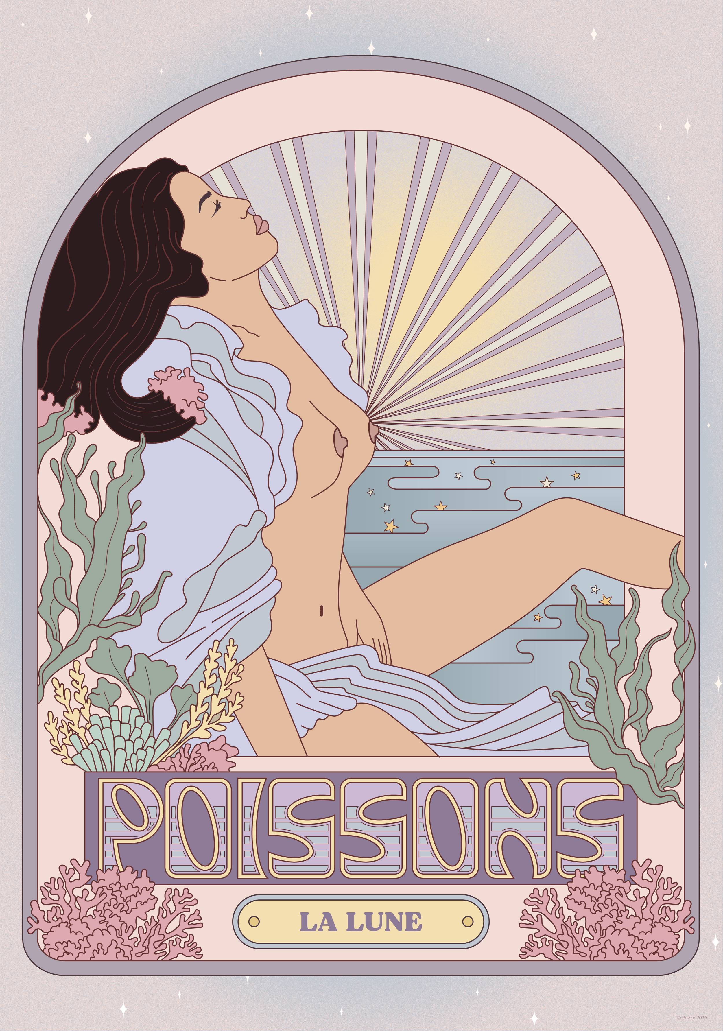 Puzzle érotique Poissons La Lune 500 pièces illustration astrologique Puzzy