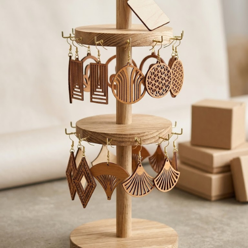 Artisan Laser-Cut Wooden Earrings