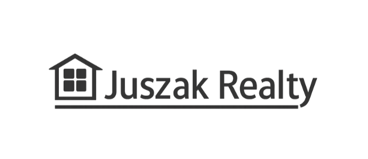Logo of Juszak Realty featuring a house icon with four windows and the company name.