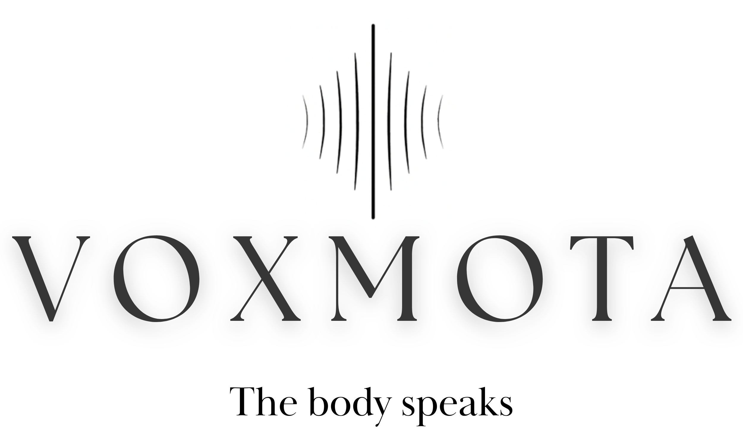 VOX MOTA logo with radiating lines above the text and the tagline 'The body speaks' below.
