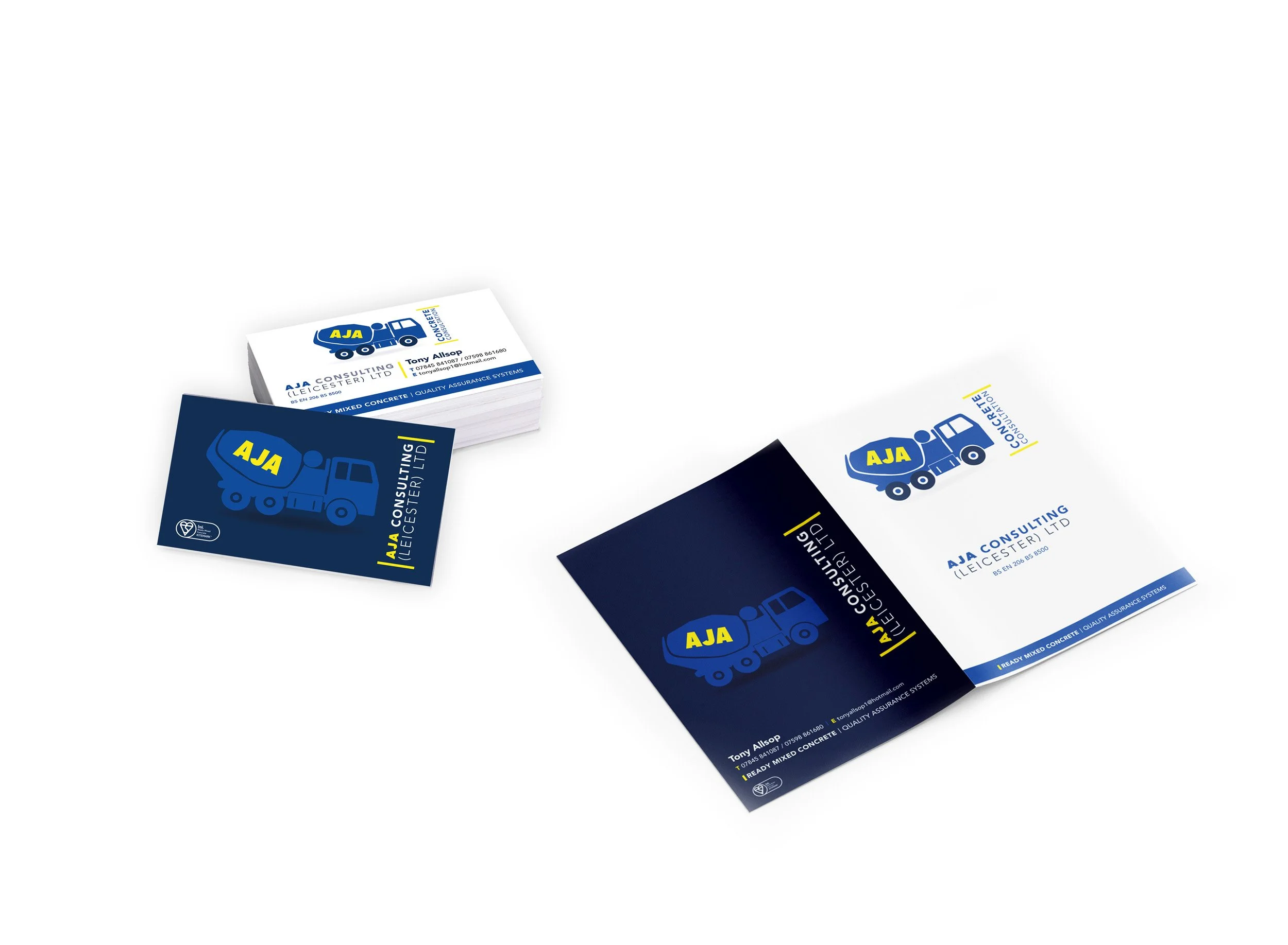 AJA Consulting visual identity, business card and brochure