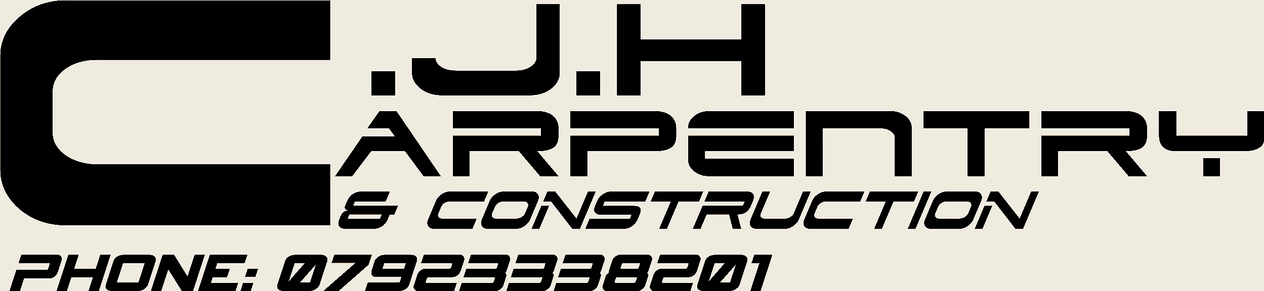 Black text on a white background that reads "JH Carpentry & Construction" along with a phone number.