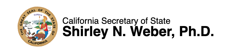Seal of California and text reading 'California Secretary of State Shirley N. Weber, Ph.D.'