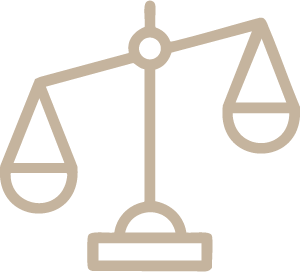 Line drawing of a balance scale with two hanging trays.