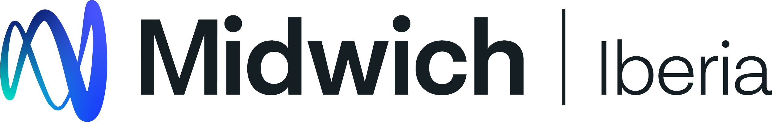 Logo for Midwich Iberia featuring a stylized blue and green wave design next to the text 'Midwich | Iberia' in black.