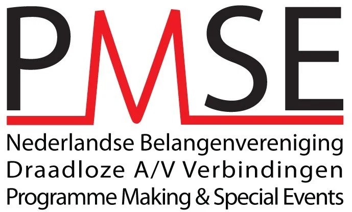 Logo of P.M.S.E., the Dutch Association of Interests, with text in Dutch about wireless A/V connections, programming, and special events.