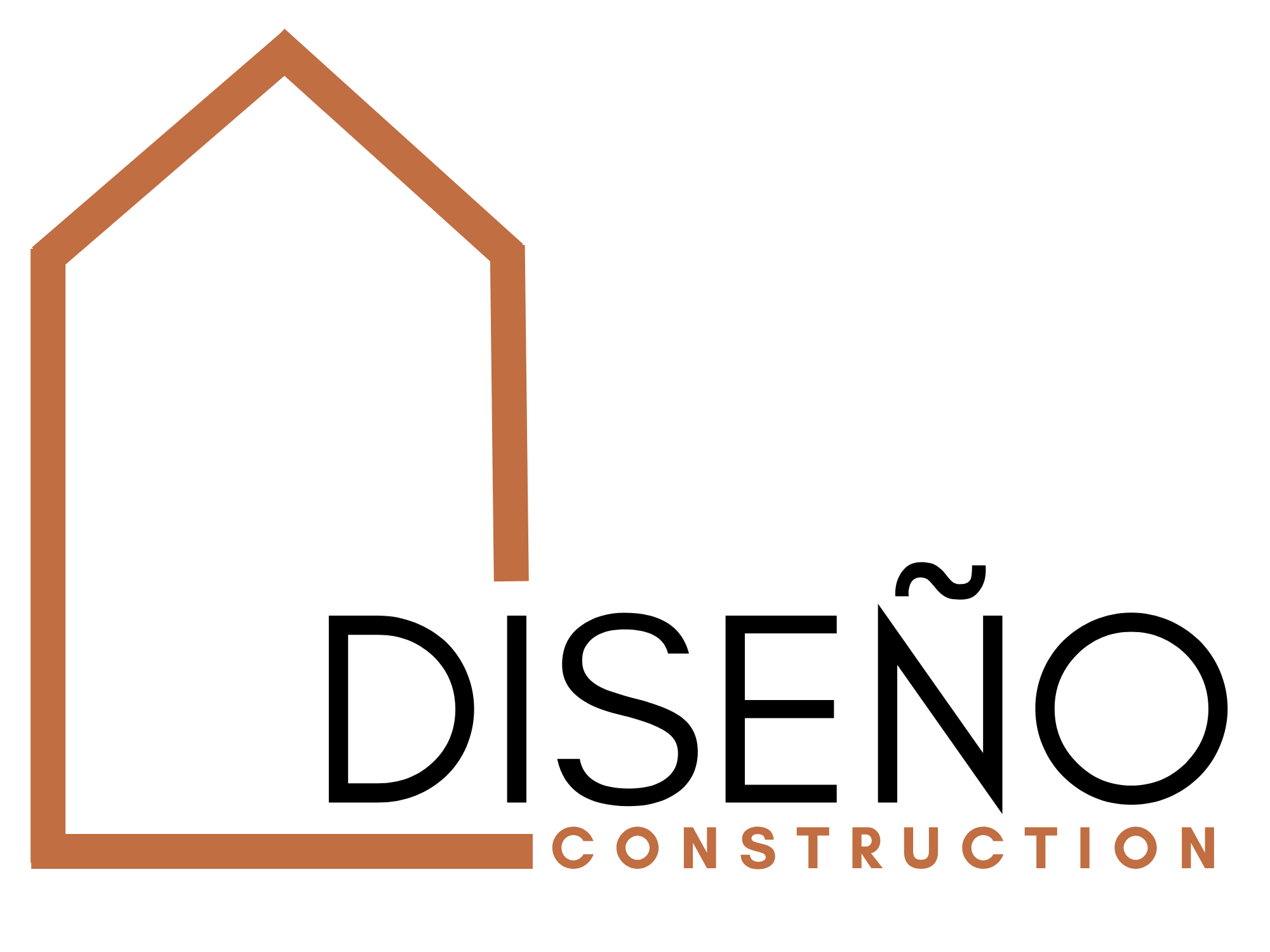 Logo for Degen Construction featuring a black background, a brown house outline, and the company name in white and brown text.