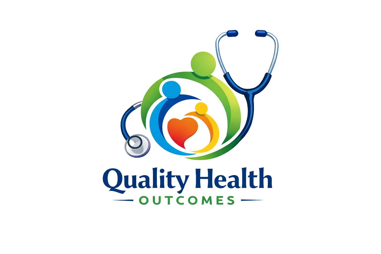 A colorful logo featuring abstract human figures and a stethoscope, with the text 'Quality Health Outcomes' below.