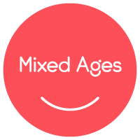 Red circular logo with white text reading 'Mixed Ages' and a white curved line beneath the text.