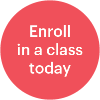 Red circular button with white text that says 'Enroll in a class today'