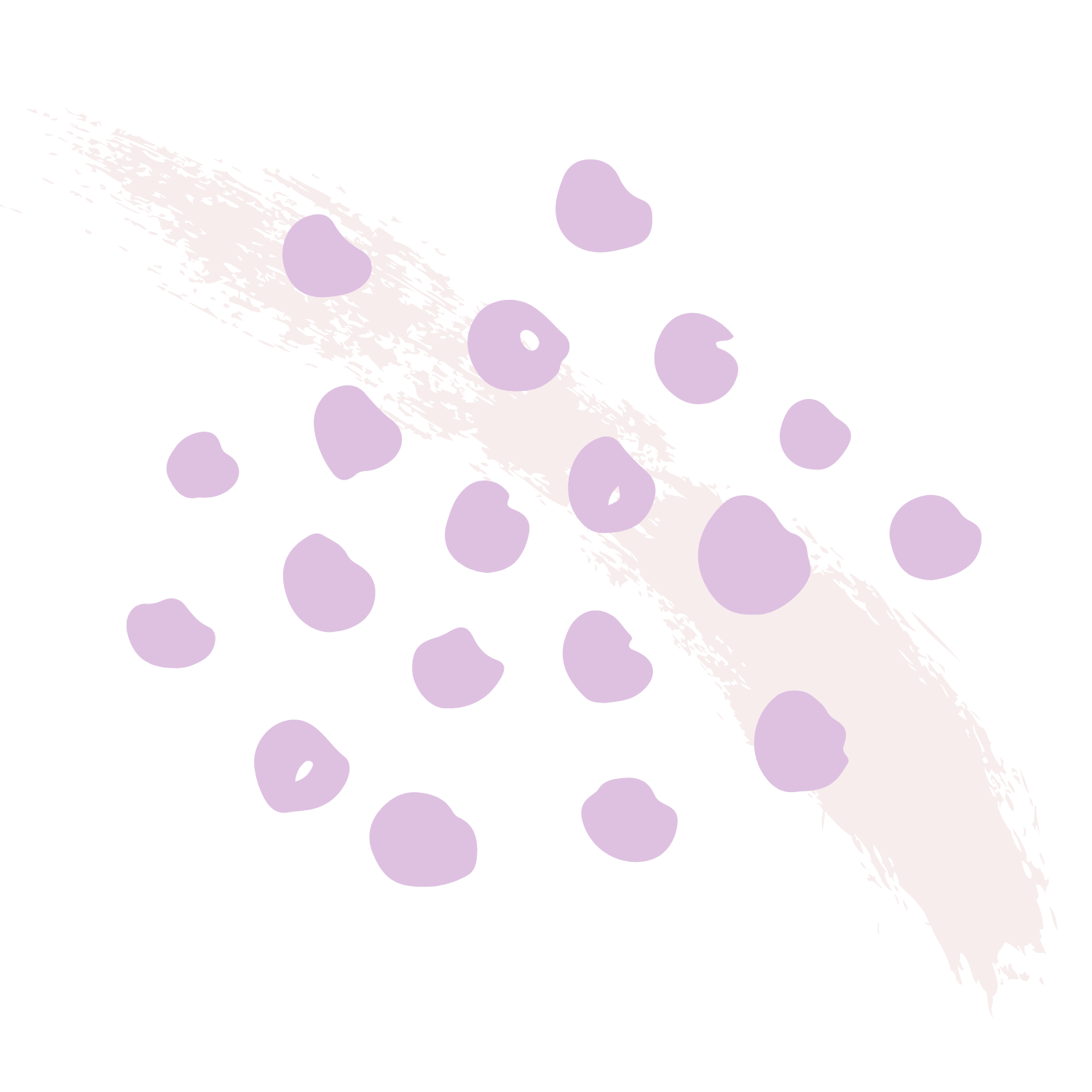 Abstract digital artwork with light purple dots scattered across a white background and a beige brushstroke across the center.