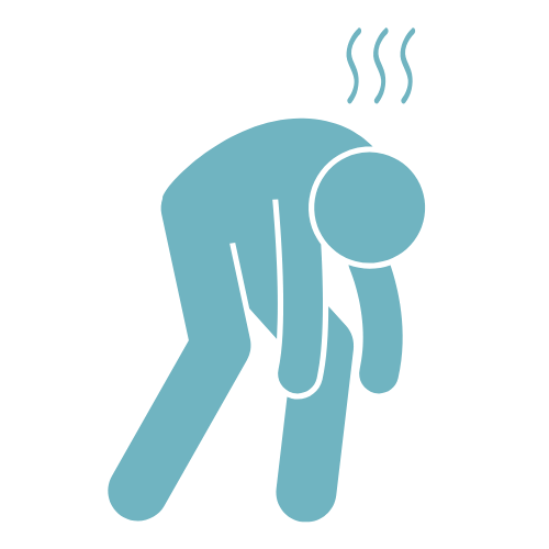 An icon in blue of a personal stooping over from fatigue